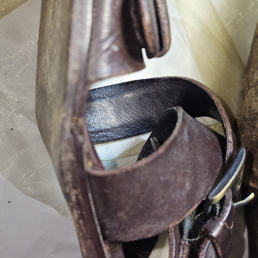 1997  Donald J Pliner Espresso Leather Strappy Block-Heel Sandals – Size 8.5M - Picture 9 of 12